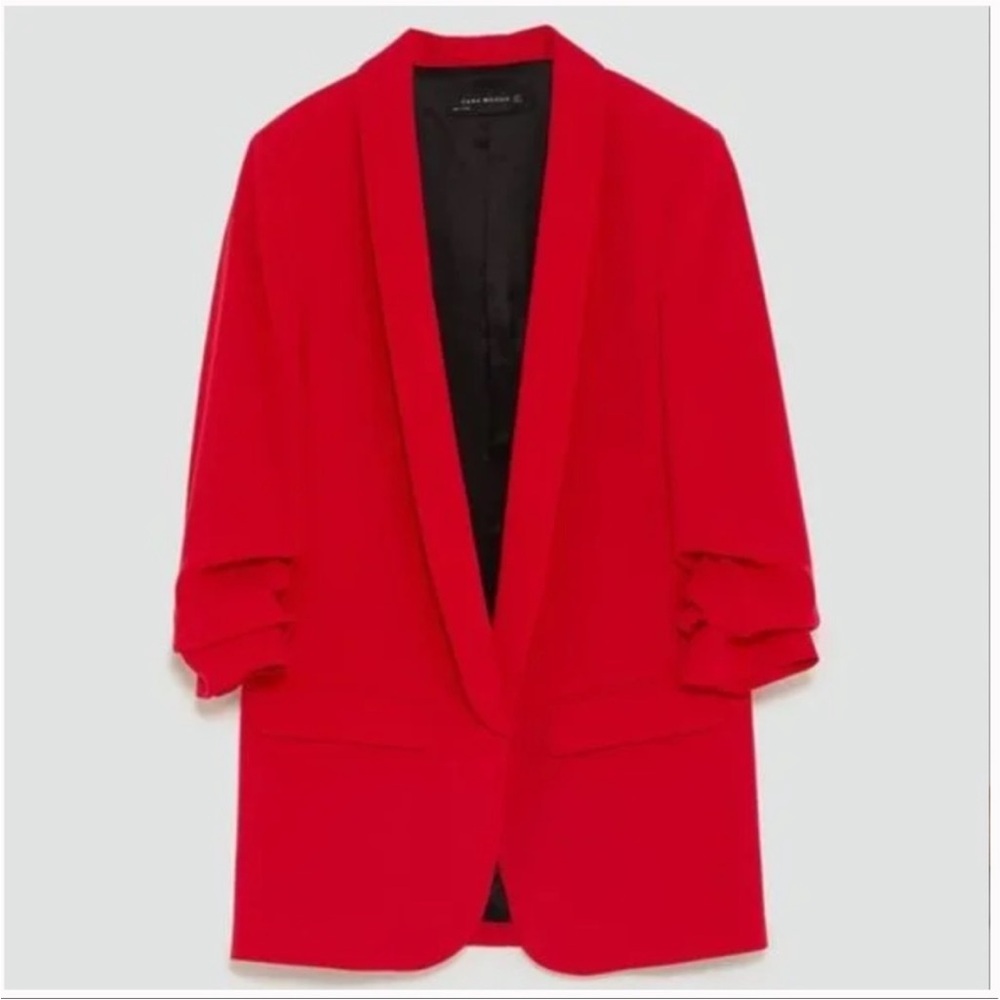 Zara cinched sleeve long blazer